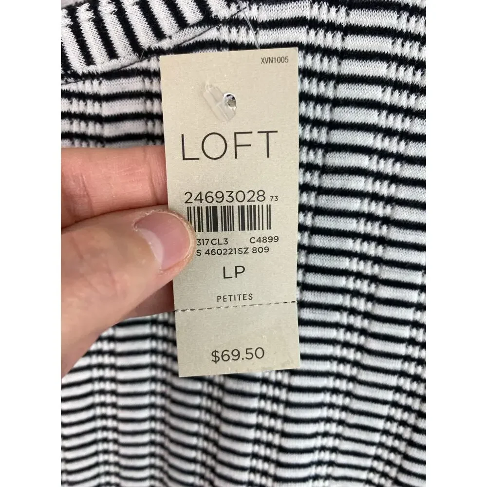 NWT LOFT Petites Women PL Black White Stripe Ribbed A-Line Swing Dress $69.50 * - Picture 6 of 6